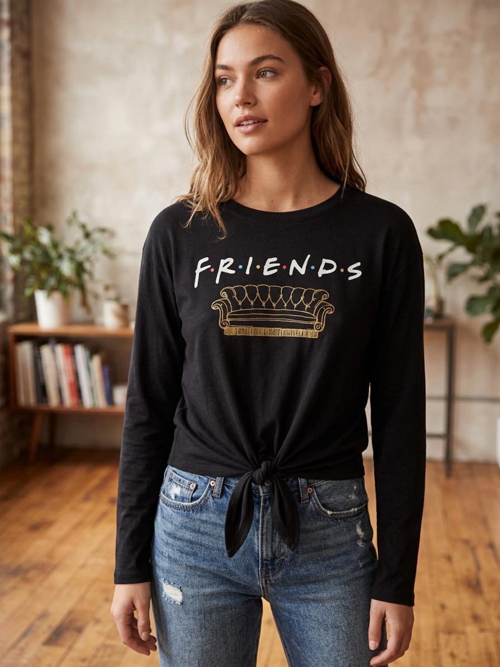 Friends Graphic Tie-Front Long Sleeve Tee -